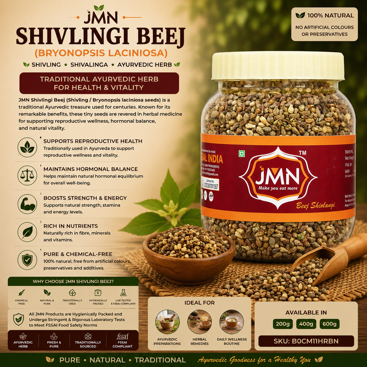JMN Shivlingi Beej | Bryonopsis Laciniosa | Shivling Seeds | Traditional Ayurvedic Herb | Fresh & Pure