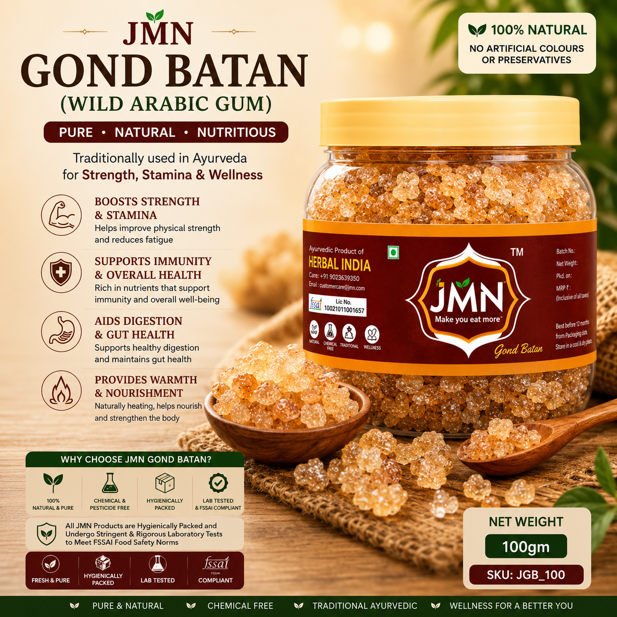 JMN Gond Batan (Wild Arabic Gum) – Natural Ayurvedic Gond for Ladoo & Herbal Preparations | Pure & Fresh